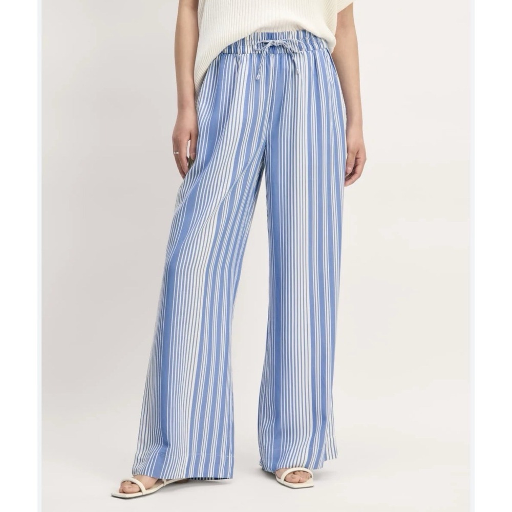 Everlane The Wide Leg Pant In‎ Butterlite Medium Striped Pull On Elastic Waist
